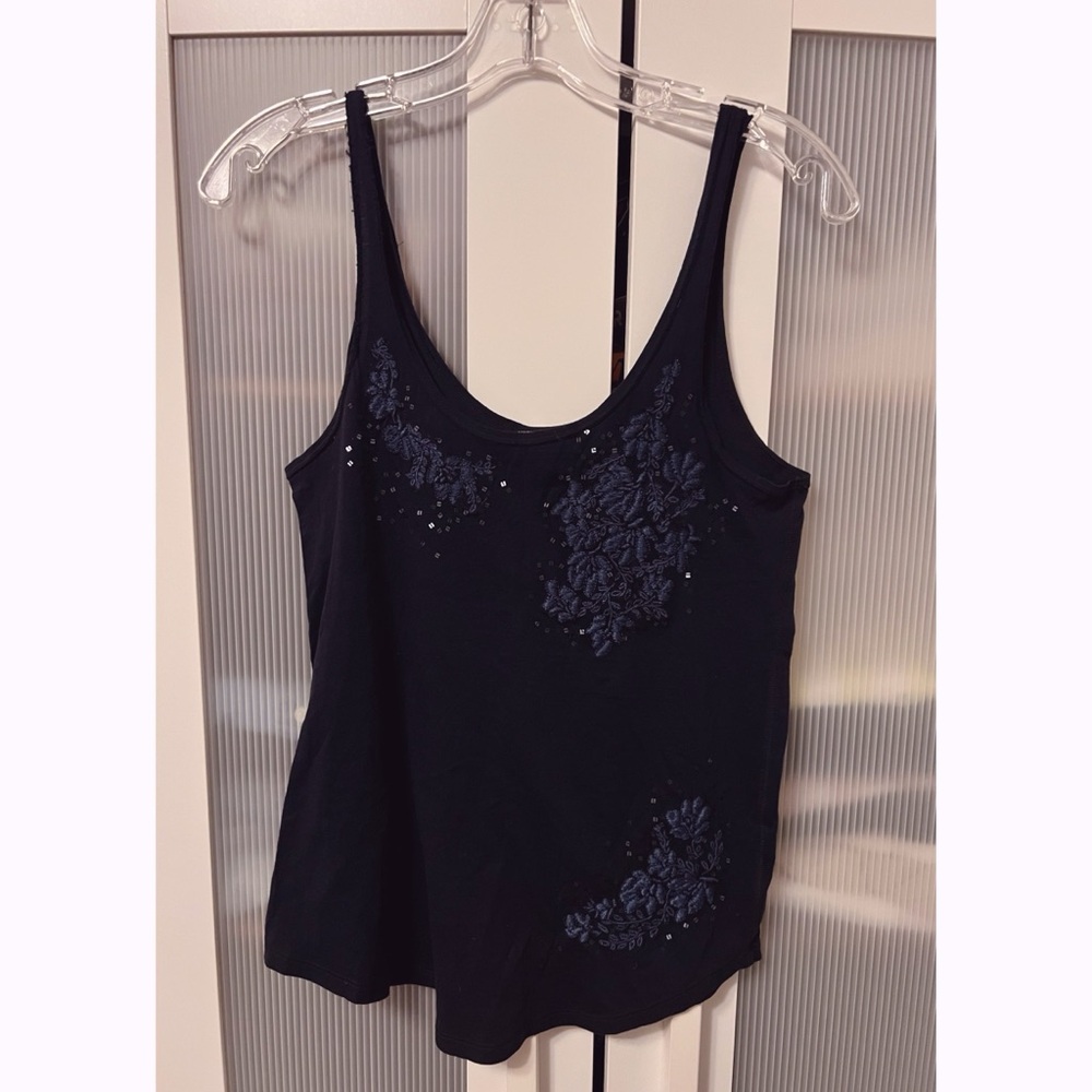 Abercrombie & Fitch Black Vintage Camisole with Floral Embroidery Navy Blue Y2K